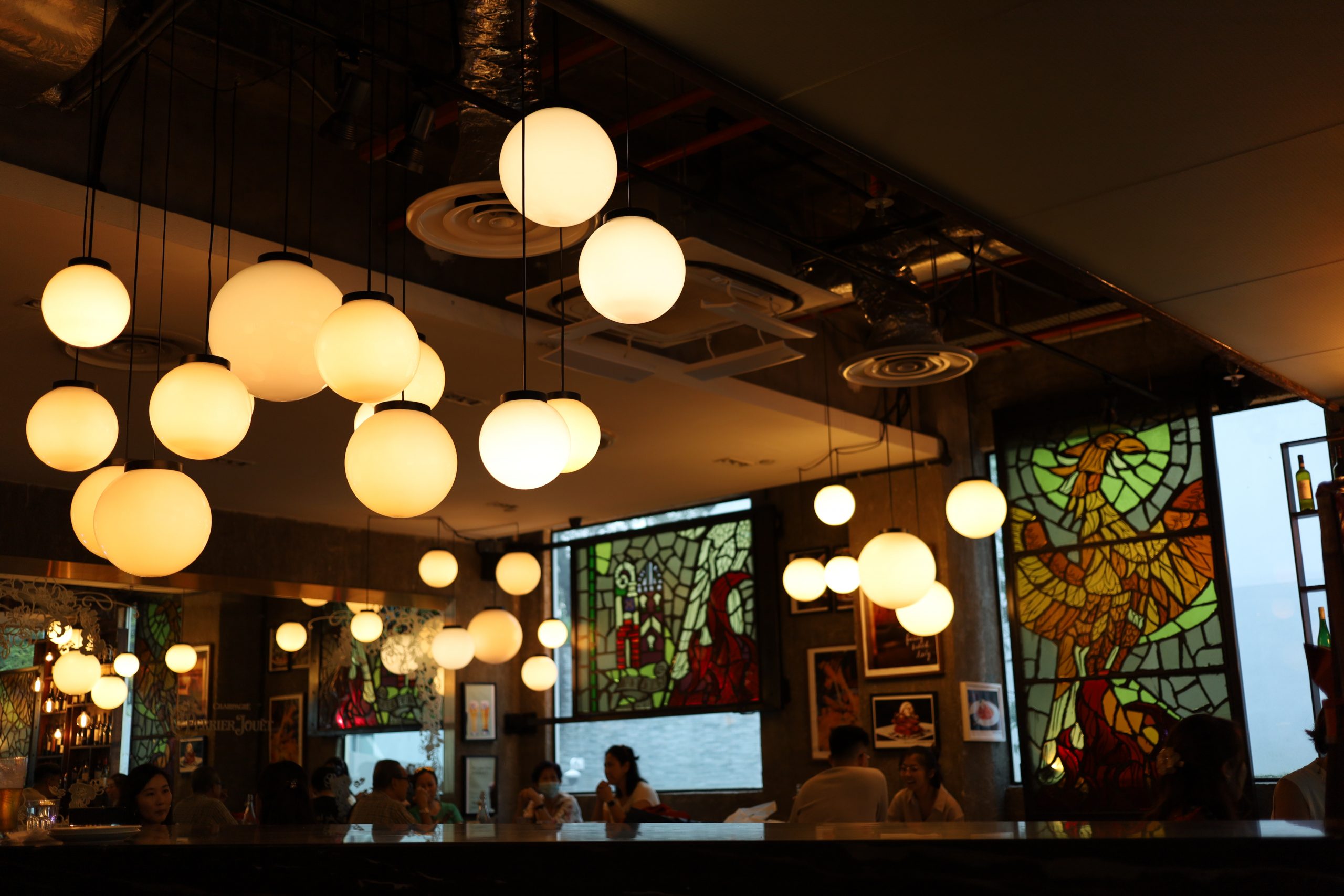 Instead of firefly-powered lights, hanging orbs illuminate the place.